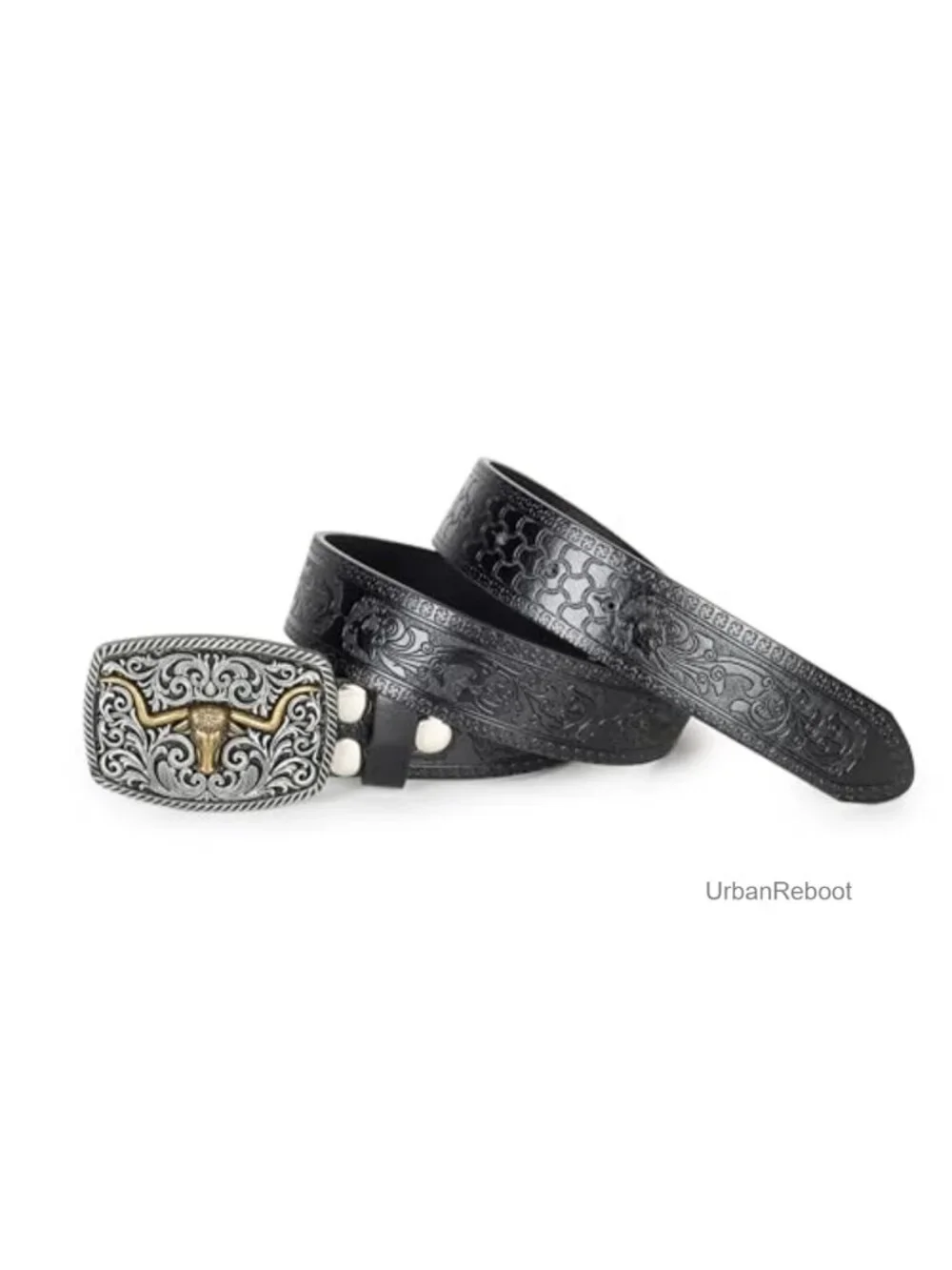 Women's Western PU Leather Belt Turquoise Oval Buckle Embossed Cowboy Belt